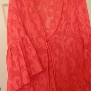 Lilly Pulitzer Motley Cover-up in Spicy Coral Poly Crepe Swirl Clip Size LARGE